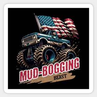 Mud-Bogging Beast USA Big Truck 4x4 American Flag Patriotic 4th Of July Off Road Mud Truck Sticker